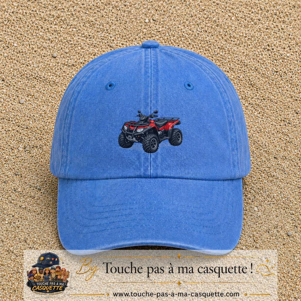 Casquette Bleu ciel délavé 100% coton avec motif Quad rouge tout-terrain 5 cm - image principale