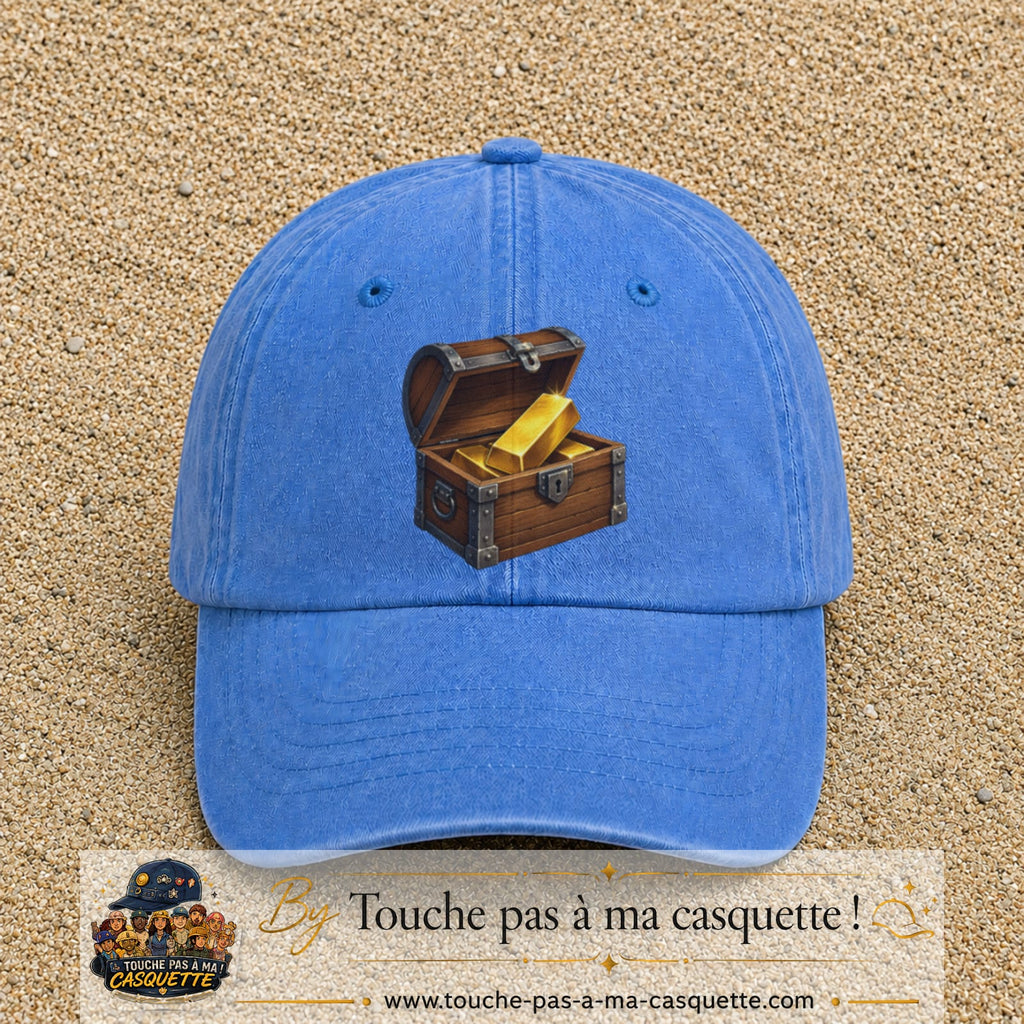 Casquette baseball Bleu ciel délavé 100% coton avec motif Coffre au trésor 7 cm - image principale