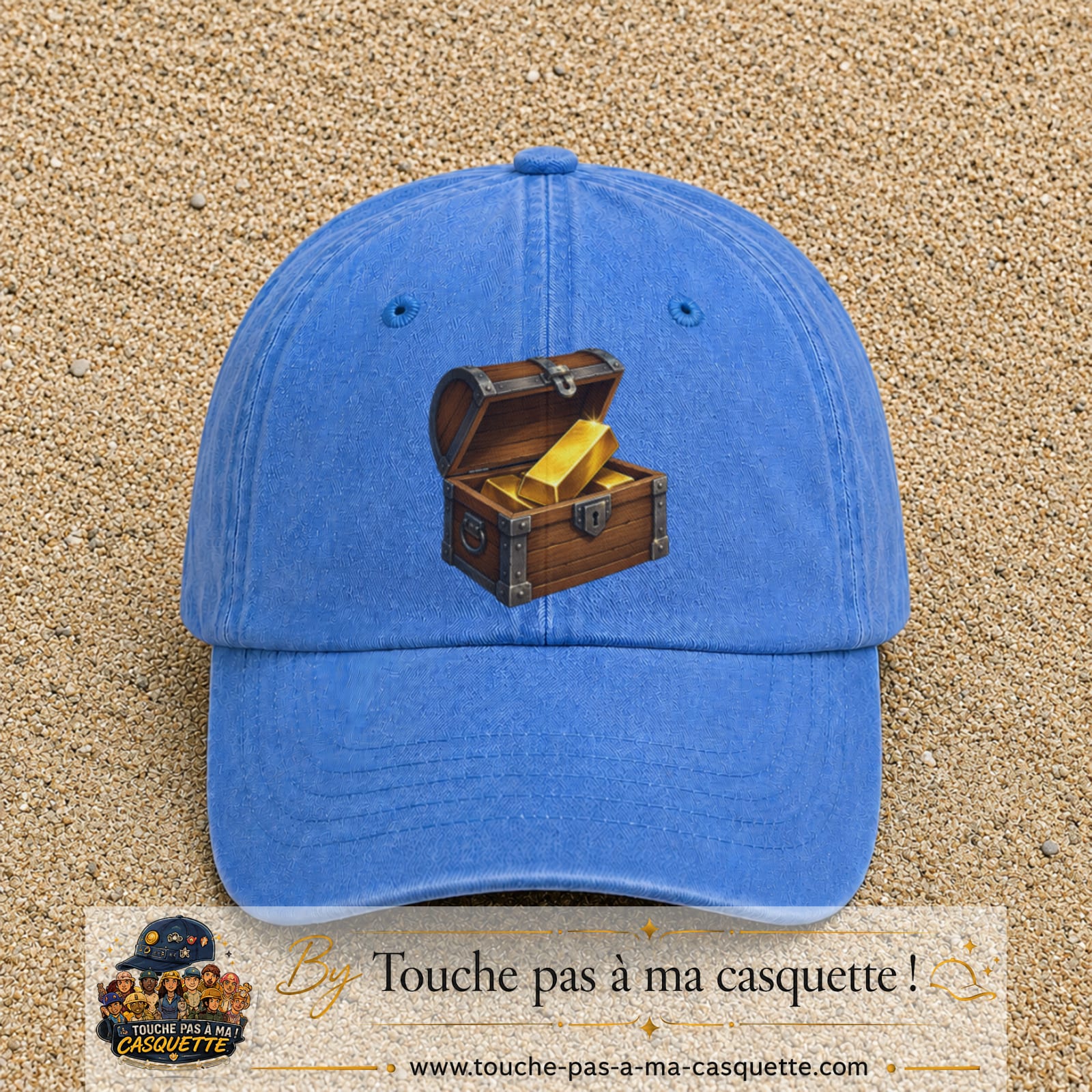 Casquette baseball Bleu ciel délavé 100% coton avec motif Coffre au trésor 7 cm - image principale