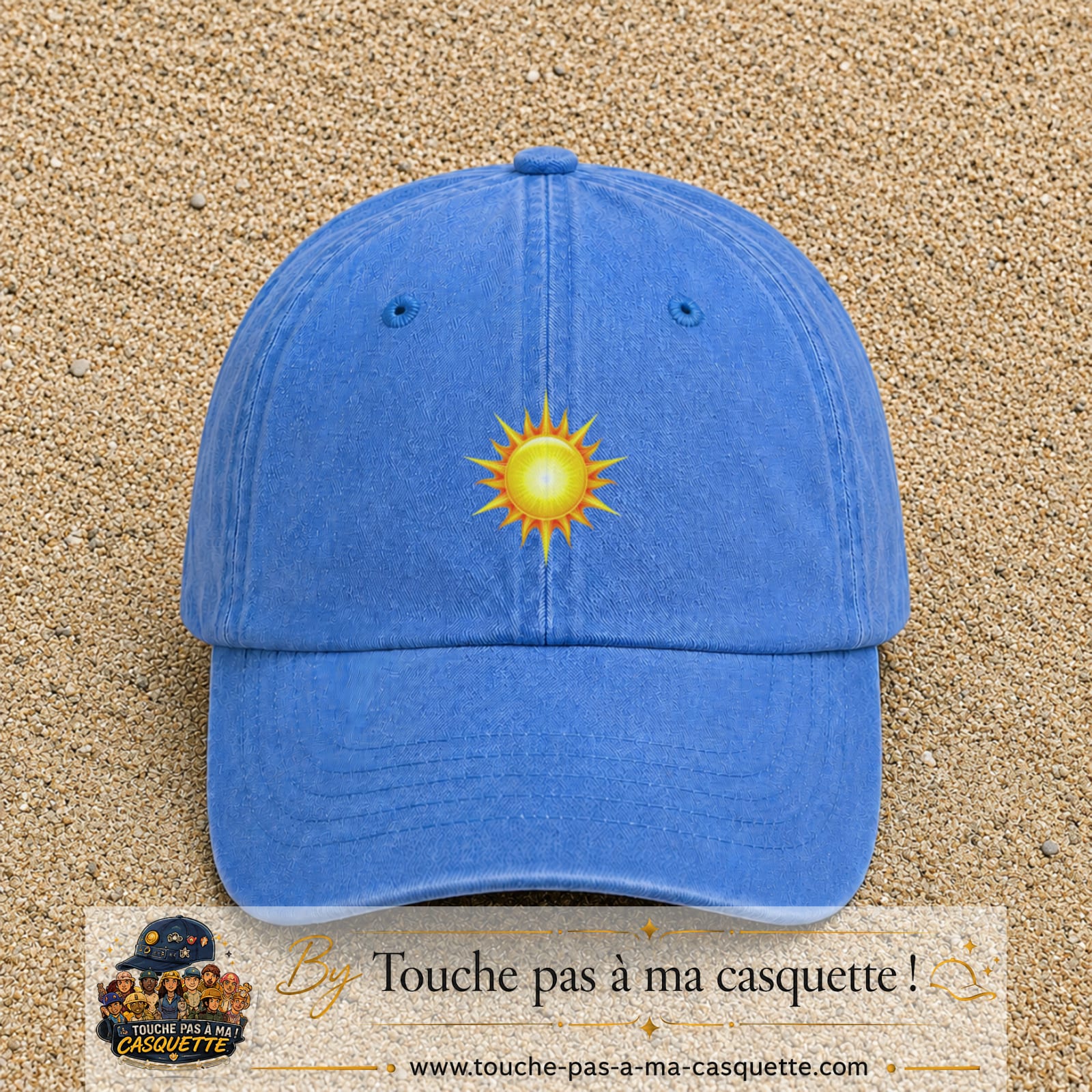Casquette baseball Bleu ciel délavé 100% coton avec motif Soleil rayonnant 5 cm - image principale