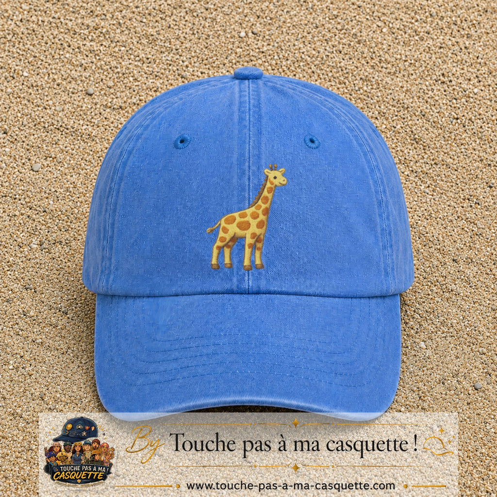 Casquette Bleu ciel délavé motif Girafe 7 cm - vue principale
