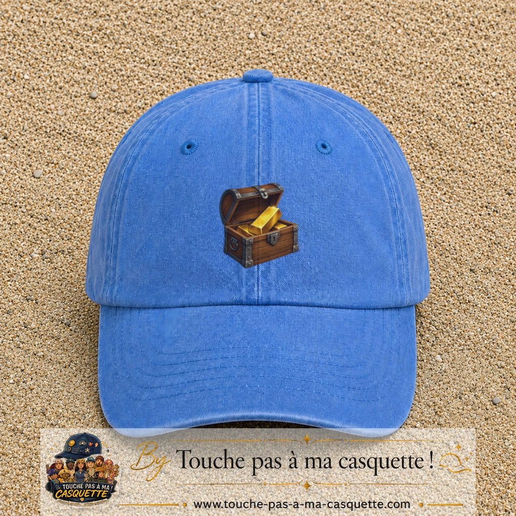 Casquette baseball Bleu ciel délavé 100% coton avec motif Coffre au trésor 5 cm - image principale