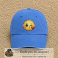 Casquette baseball Bleu ciel délavé 100% coton avec visuel Emoji bisou cœur 7 cm - image produit principale