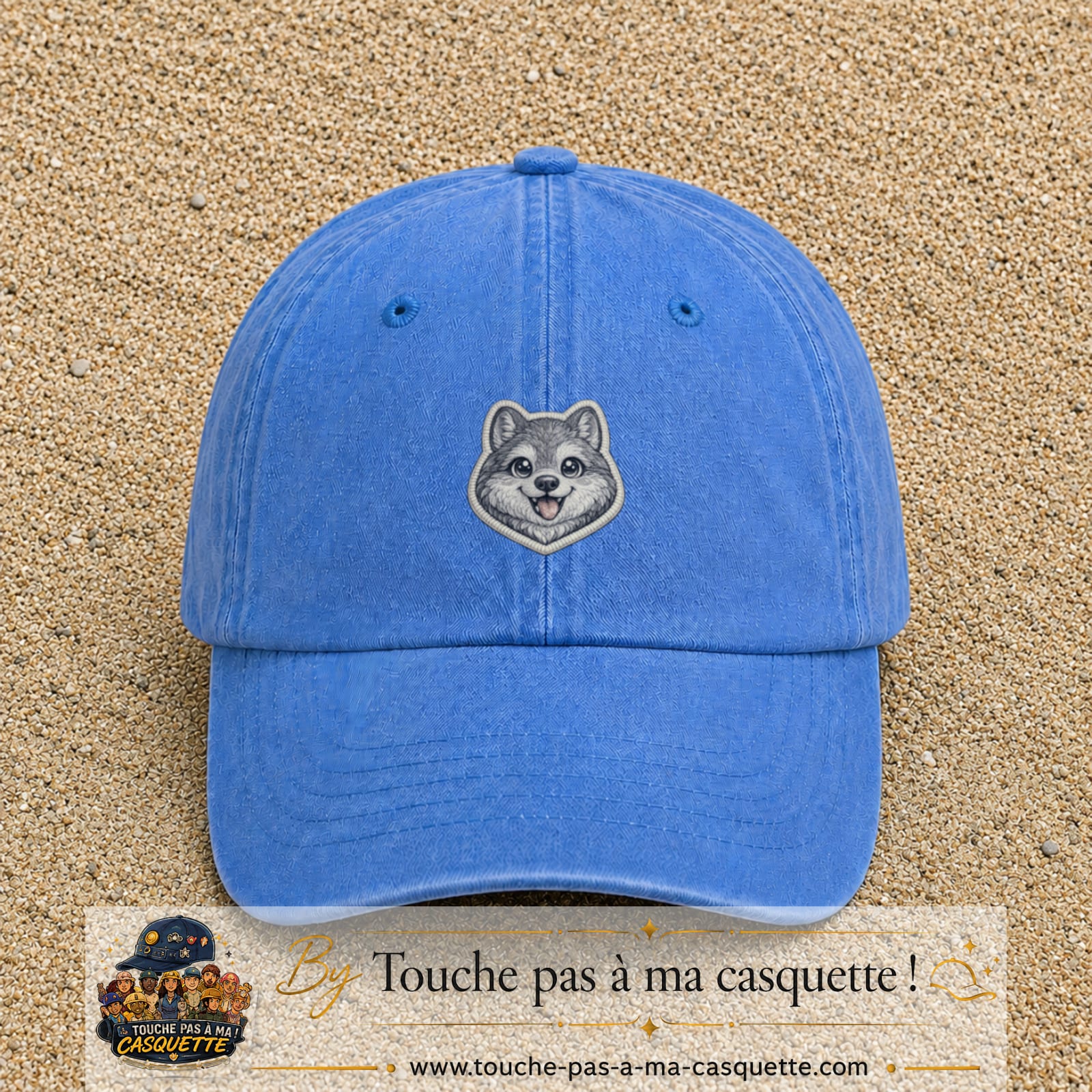 Casquette Bleu ciel délavé motif Husky joyeux 5 cm - vue principale