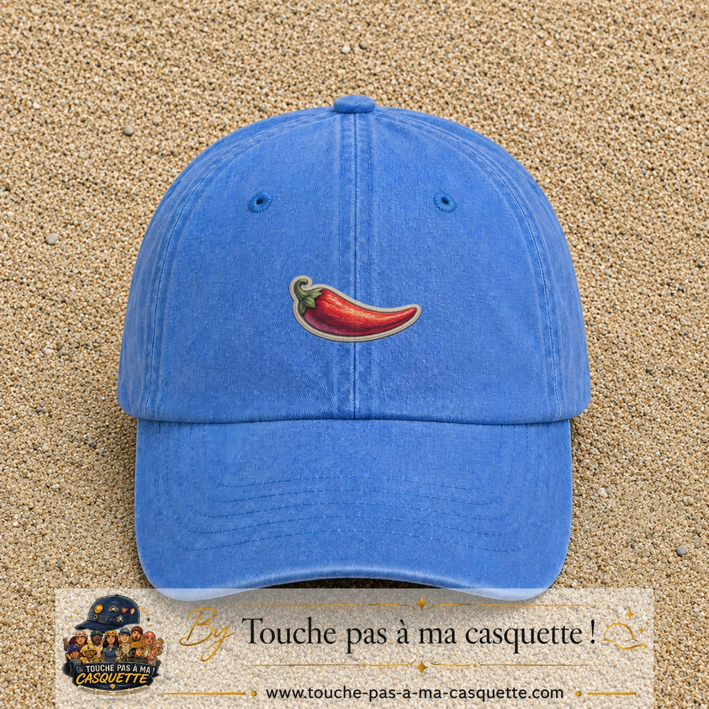 Casquette Bleu ciel délavé motif Piment piquant 3 cm - vue principale