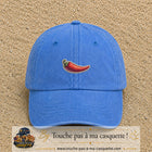 Casquette Bleu ciel délavé motif Piment piquant 3 cm - vue principale