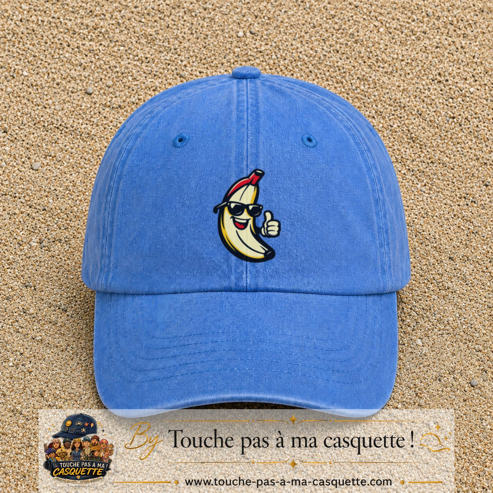Casquette Bleu ciel délavé 100% coton avec motif Banane cool pouce levé 7 cm - image principale