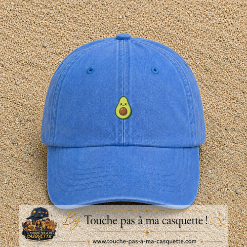Casquette baseball Bleu ciel délavé 100% coton avec visuel Avocat kawaii 3 cm - image produit principale