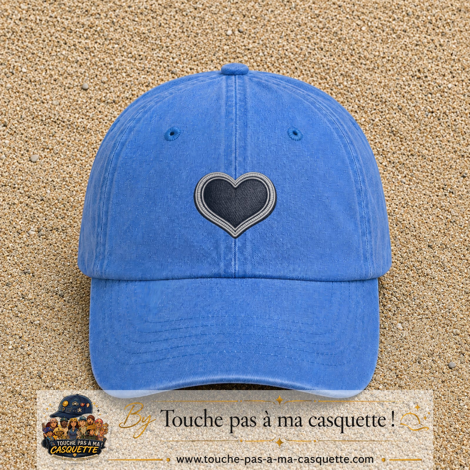 Casquette Bleu ciel délavé motif Cœur velours 5 cm - vue principale
