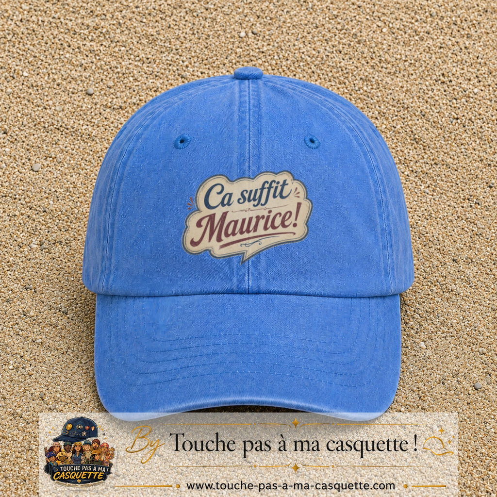 Casquette baseball Bleu ciel délavé 100% coton avec visuel Ça suffit Maurice 7 cm - image produit principale