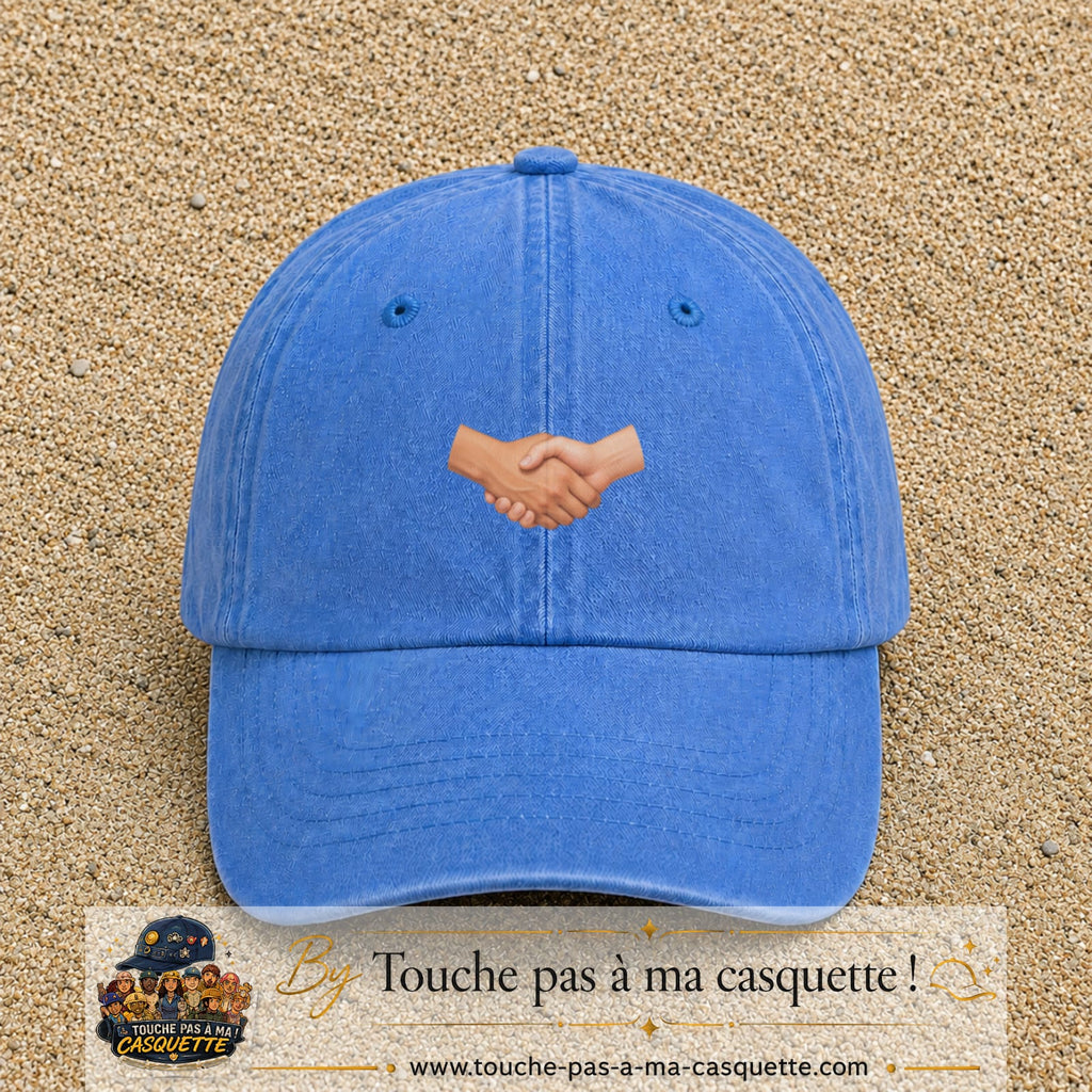 Casquette Bleu ciel délavé 100% coton avec motif Poignée de main 3 cm - image principale