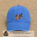 Casquette baseball Bleu ciel délavé 100% coton avec motif Chaton joueur 7 cm - image principale