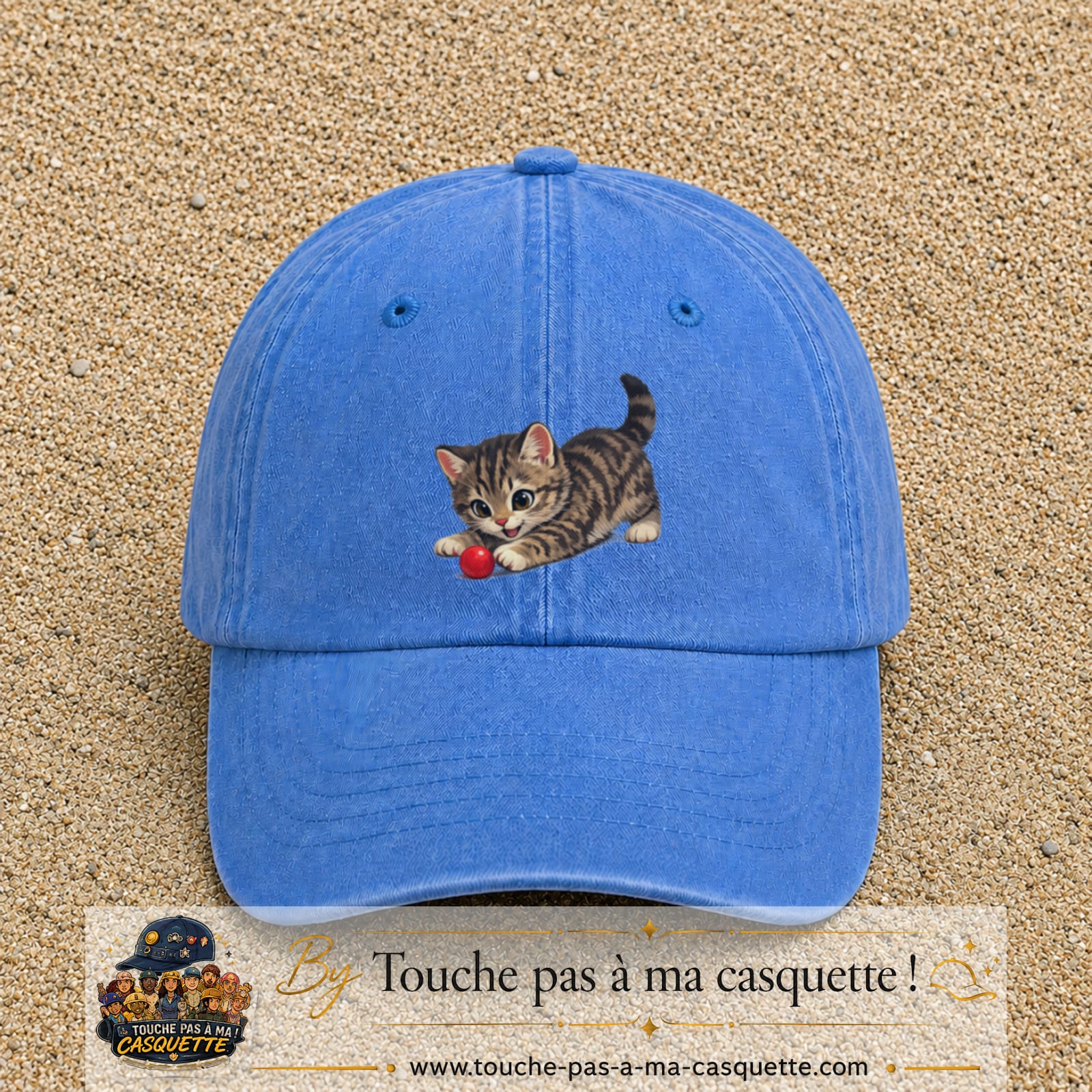 Casquette baseball Bleu ciel délavé 100% coton avec motif Chaton joueur 7 cm - image principale