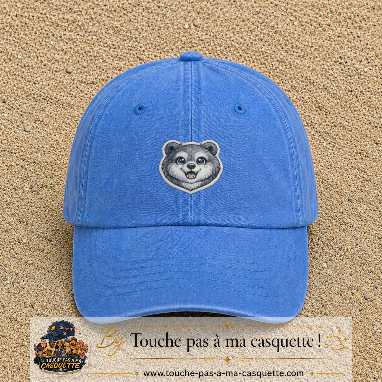 Casquette Bleu ciel délavé motif Ourson joyeux 5 cm - vue principale