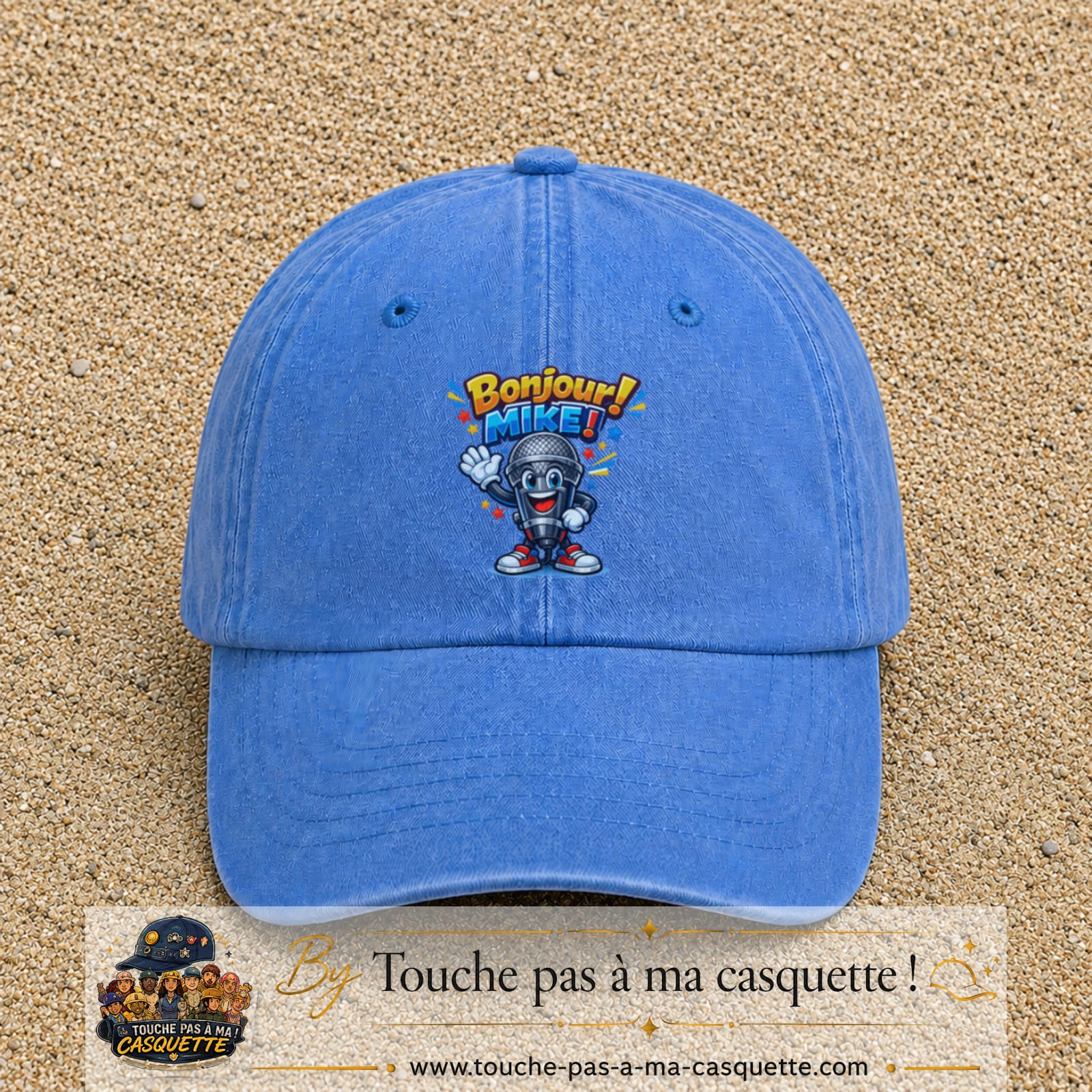 Casquette baseball Bleu ciel délavé 100% coton avec motif Bonjour Mike 7 cm - image principale