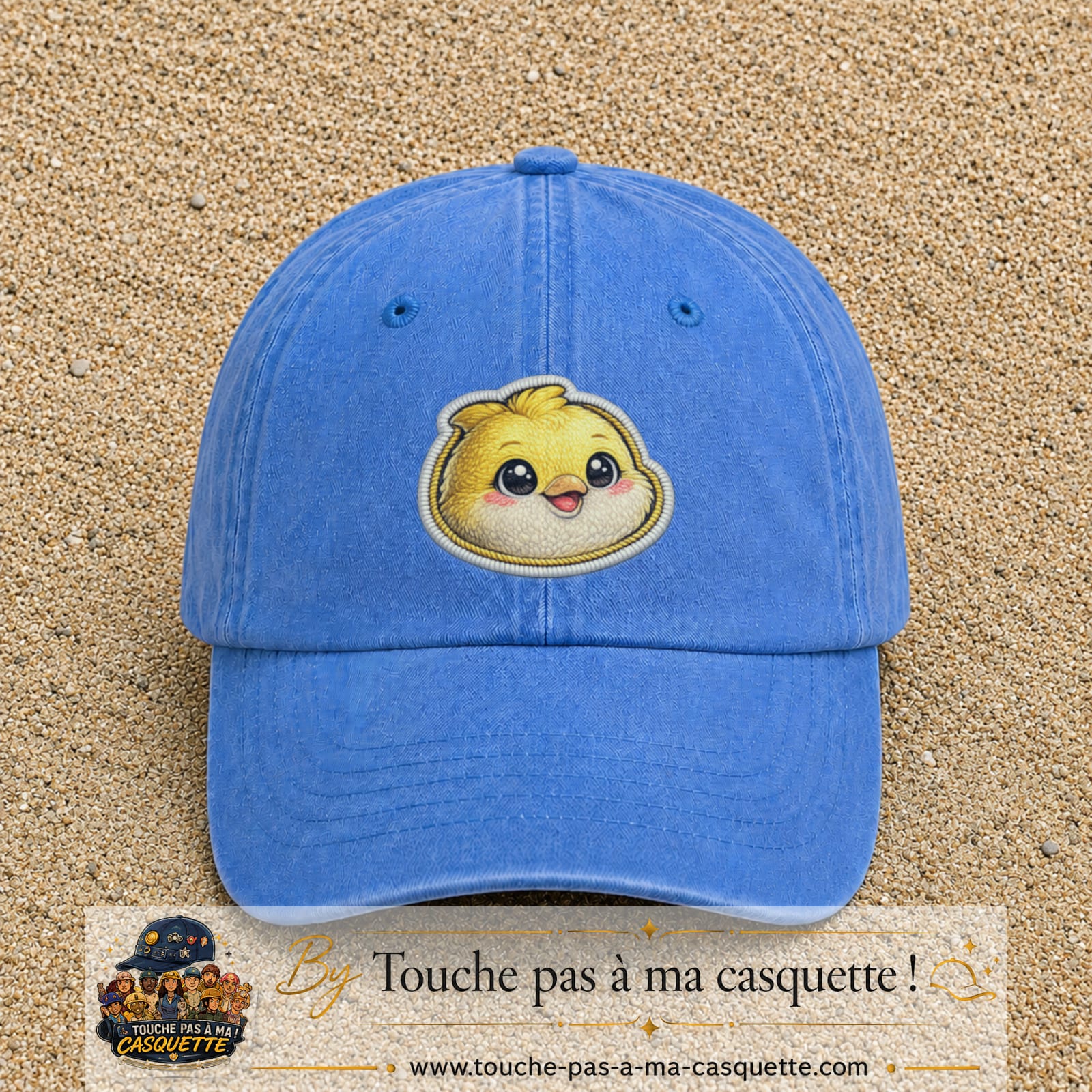 Casquette Bleu ciel délavé motif Poussin joyeux 7 cm - vue principale