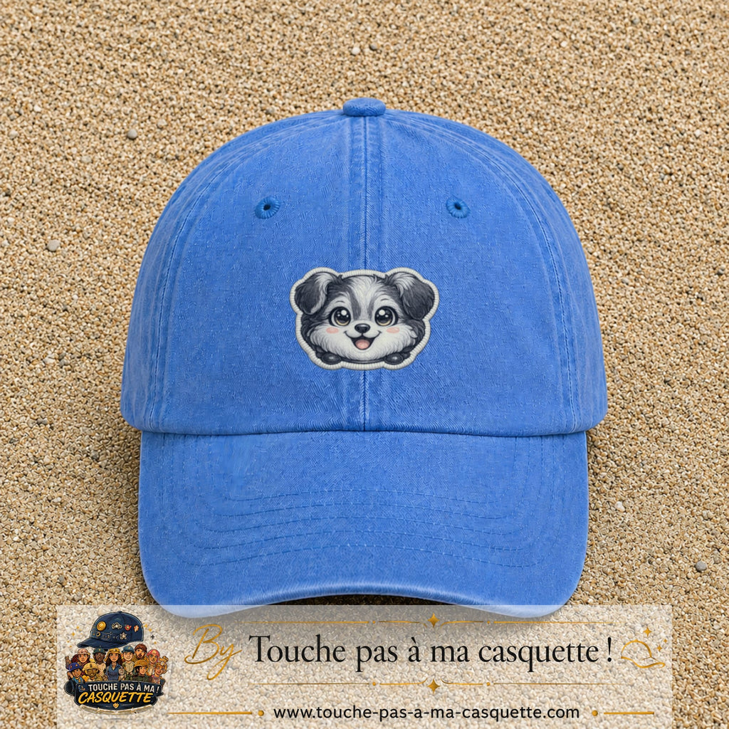 Casquette Bleu ciel délavé motif Chiot peluche 5 cm - vue principale