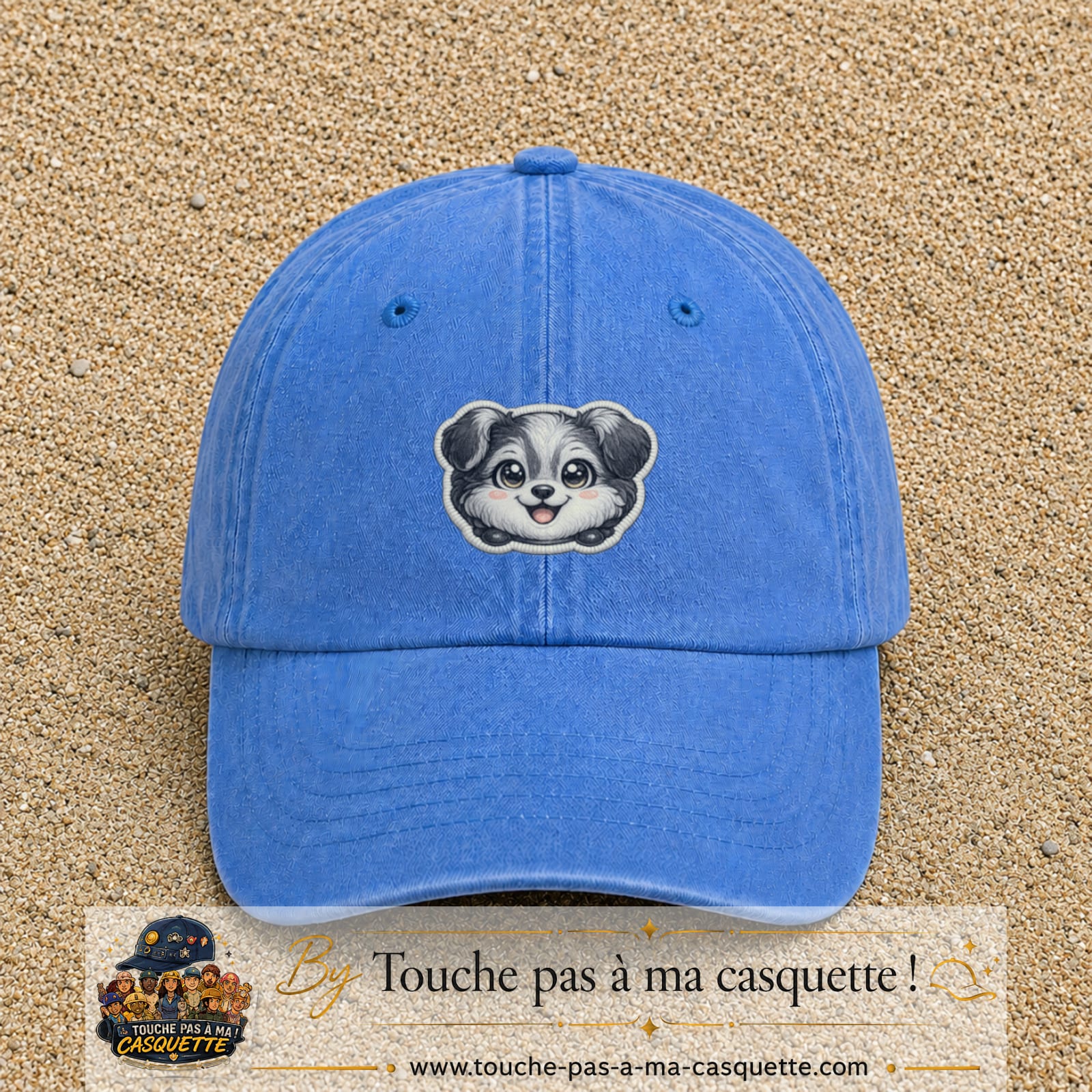 Casquette Bleu ciel délavé motif Chiot peluche 5 cm - vue principale