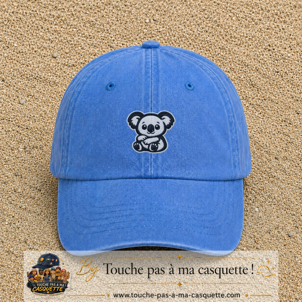 Casquette Bleu ciel délavé motif Koala noir et blanc 5 cm - vue principale