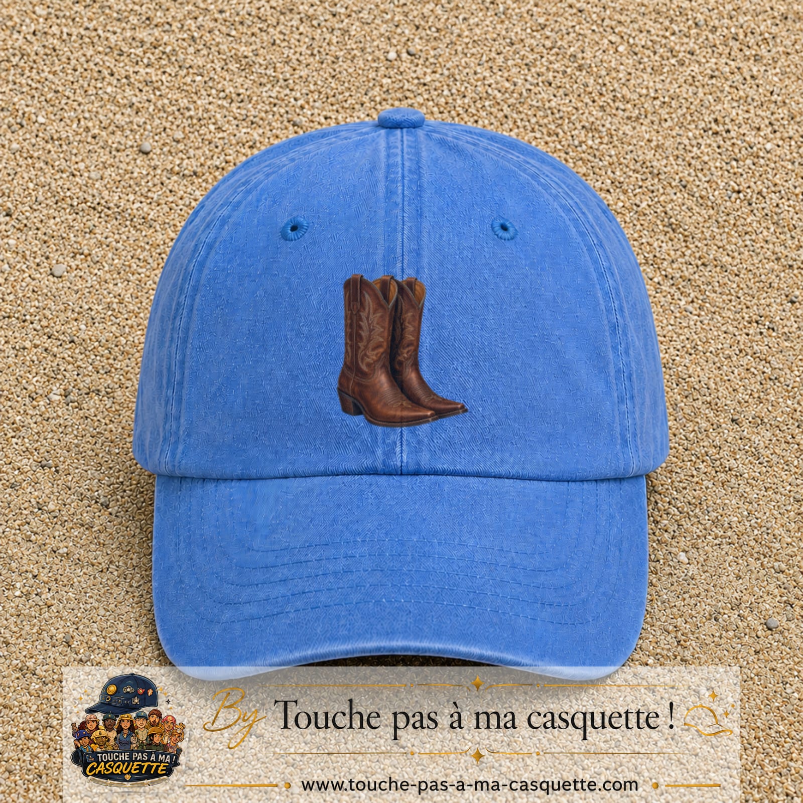 Casquette Bleu ciel délavé 100% coton avec motif Bottes cowboy 7 cm - image principale