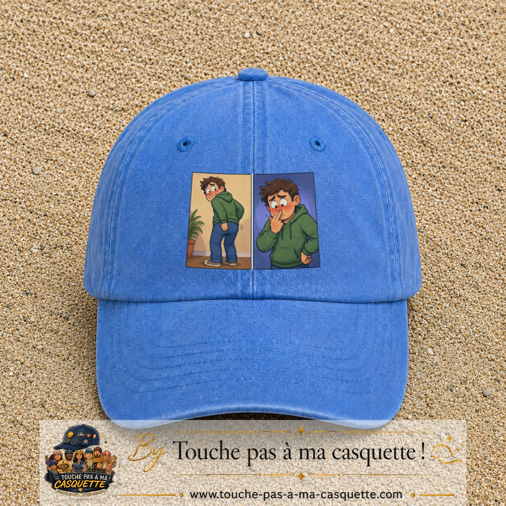 Casquette baseball Bleu ciel délavé 100% coton avec visuel Humour odeur 7 cm - image produit principale