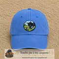 Casquette baseball Bleu ciel délavé 100% coton avec visuel Chat noir et souris 7 cm - image produit principale