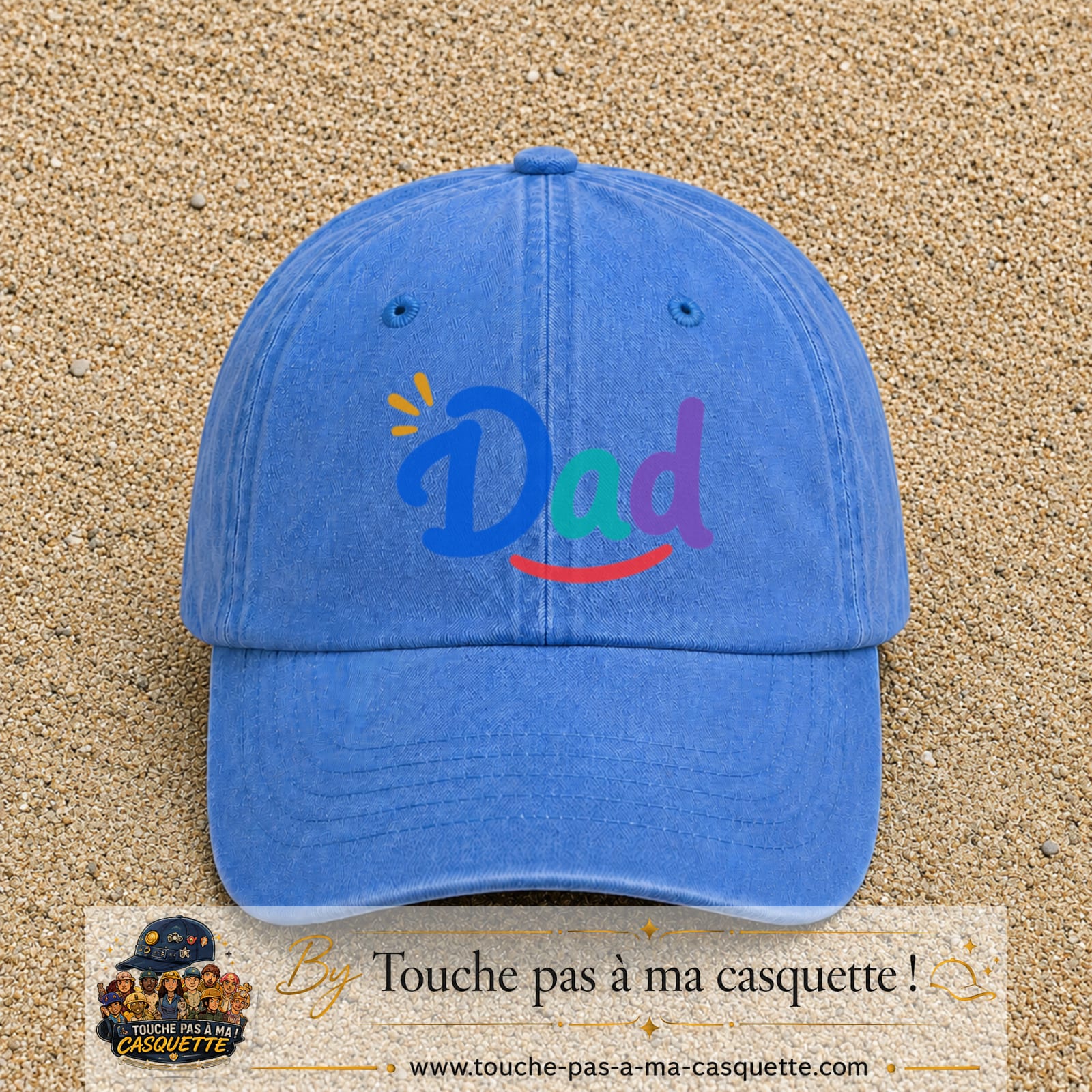Casquette baseball Bleu ciel délavé 100% coton avec visuel Dad coloré 7 cm - image produit principale