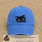 Casquette baseball Bleu ciel délavé 100% coton avec visuel Chaton noir kawaii 7 cm - image produit principale