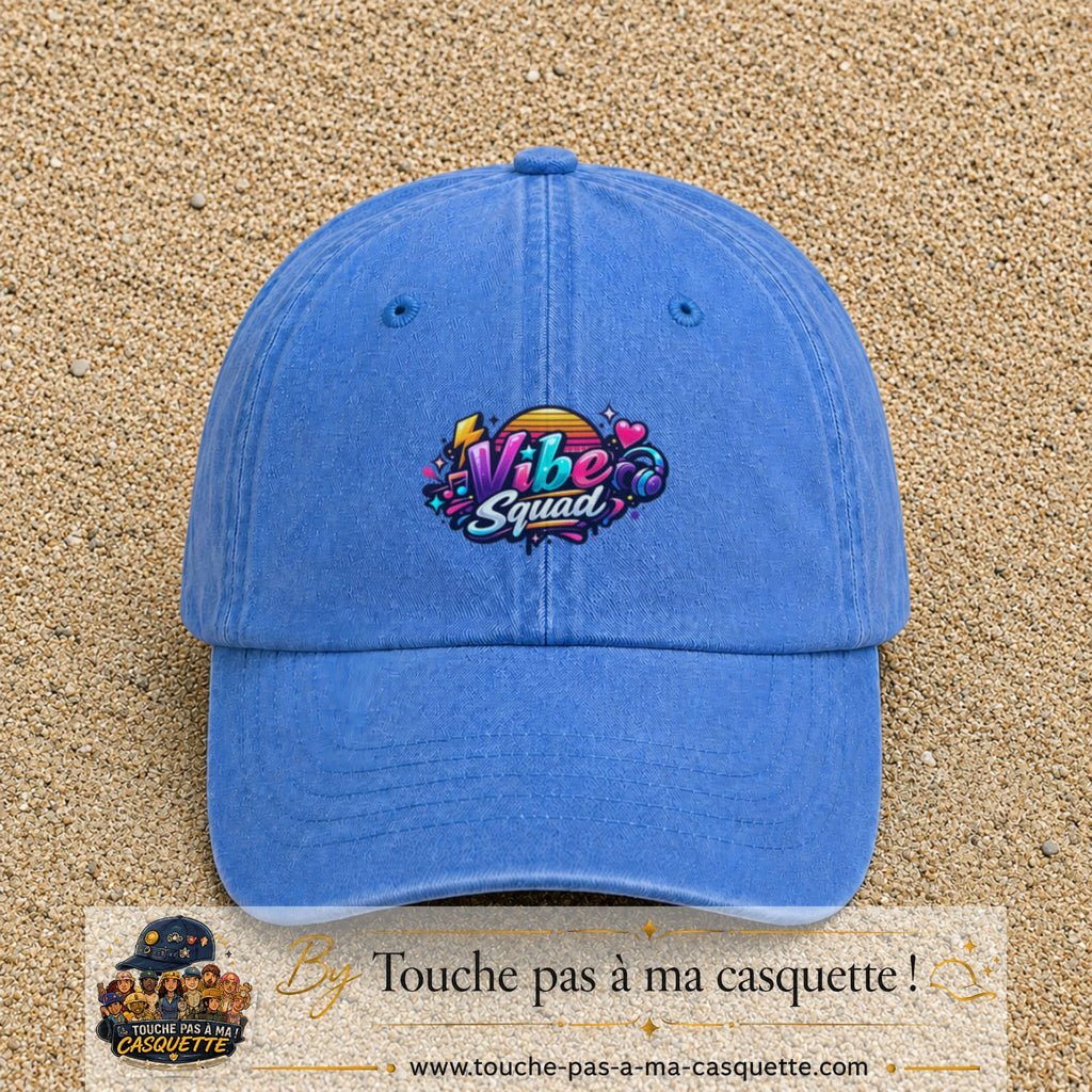 Casquette Bleu ciel délavé 100% coton avec motif Vibe Squad 5 cm - image principale