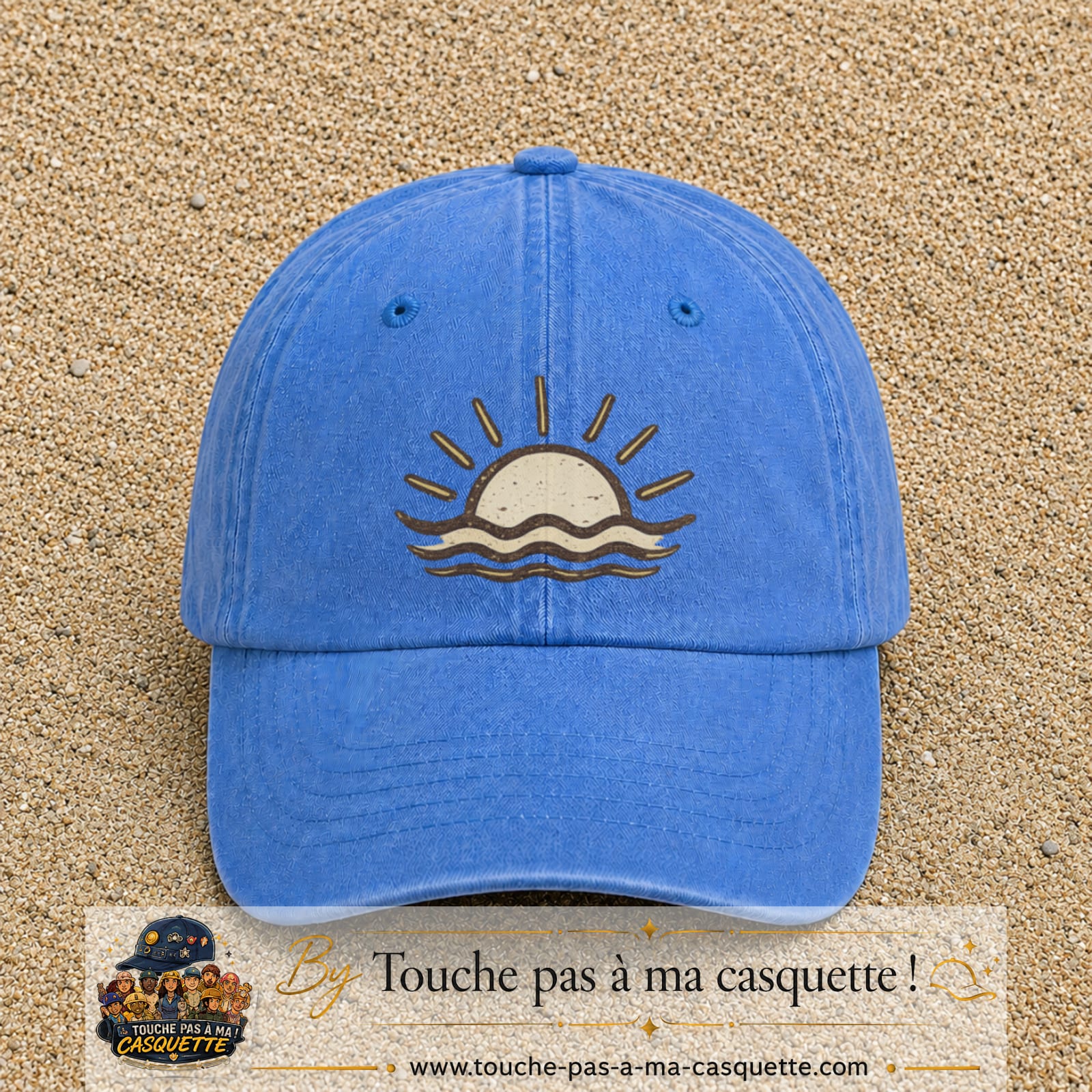 Casquette Bleu ciel délavé 100% coton avec motif Soleil couchant bohème 7 cm - image principale