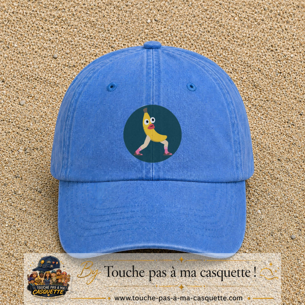 Casquette baseball Bleu ciel délavé 100% coton avec visuel Banane drôle 7 cm - image produit principale
