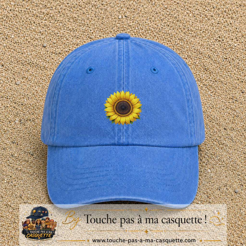 Casquette Bleu ciel délavé motif Tournesol éclatant 5 cm - vue principale