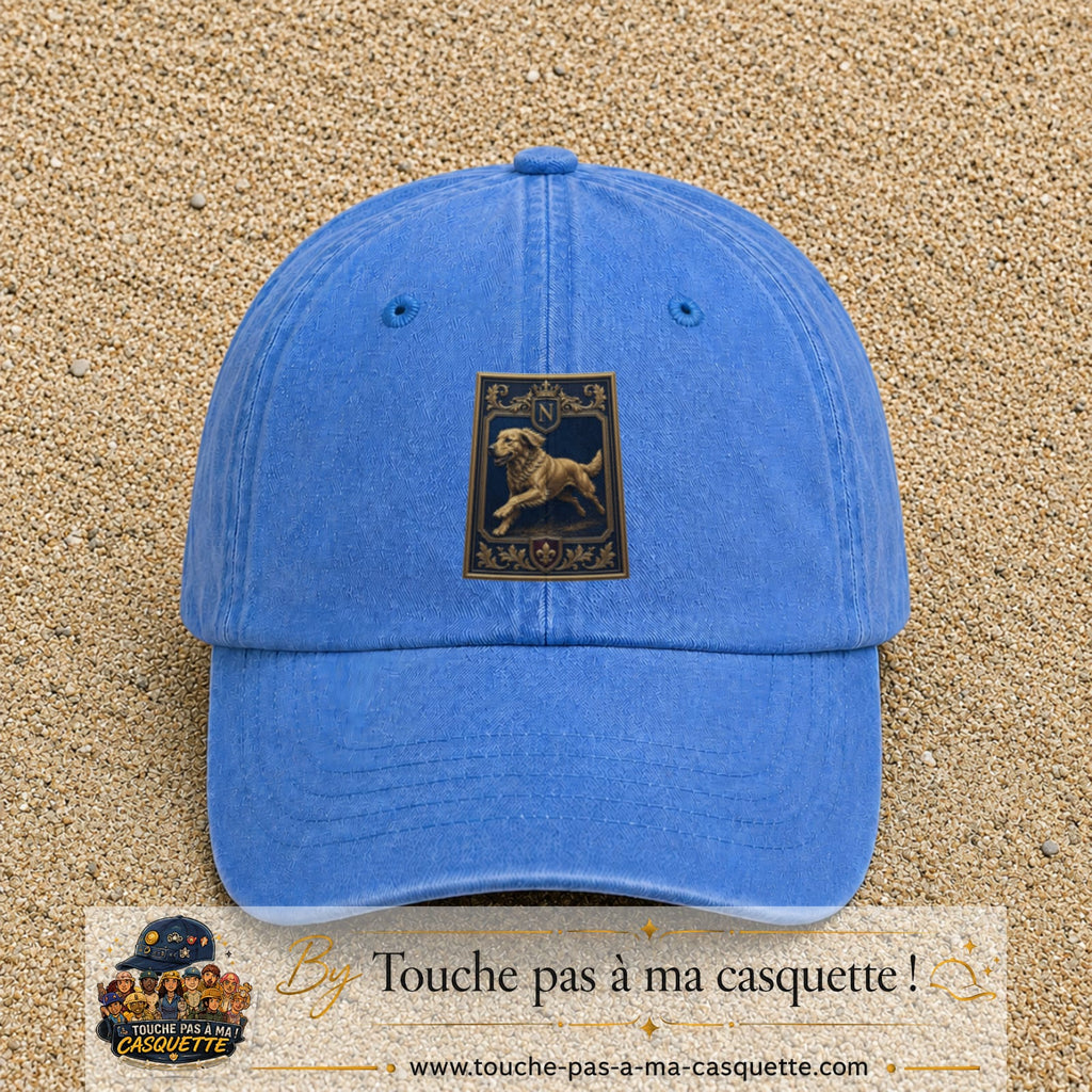 Casquette baseball Bleu ciel délavé 100% coton avec visuel Chien noble 7 cm - image produit principale