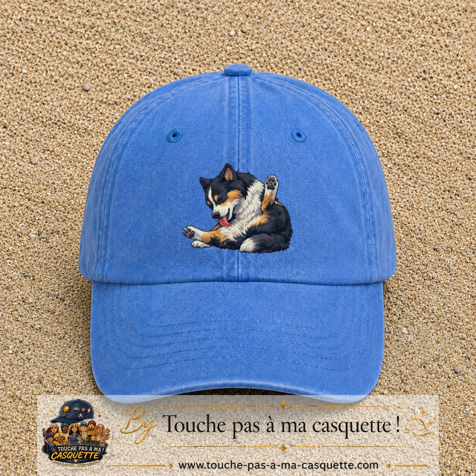 Casquette baseball Bleu ciel délavé 100% coton avec motif Chien joueur 7 cm - image principale