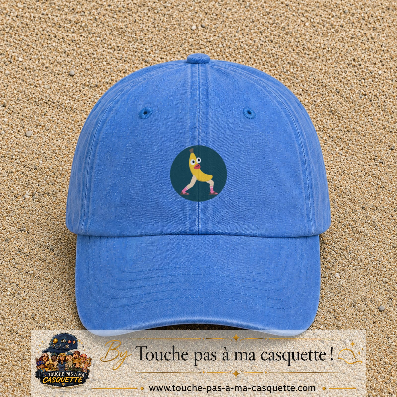 Casquette baseball Bleu ciel délavé 100% coton avec visuel Banane drôle 5 cm - image produit principale