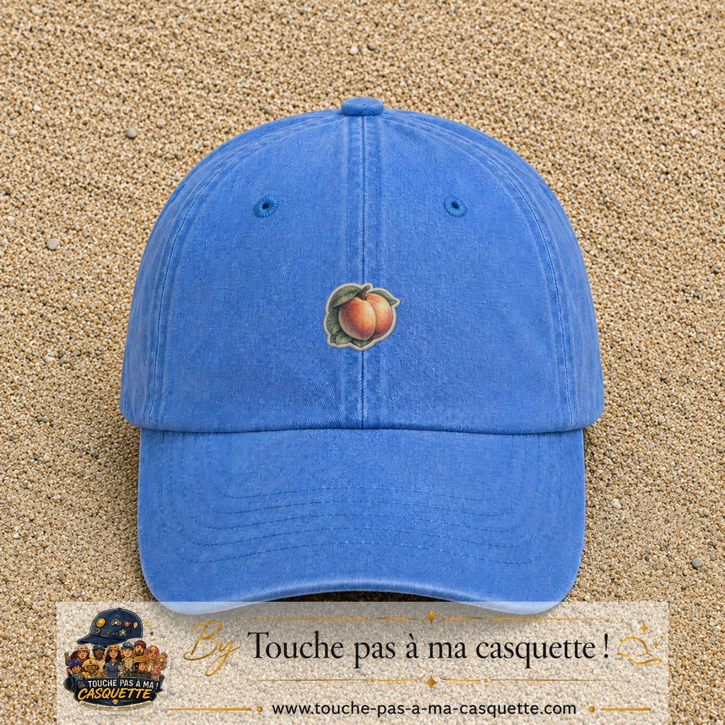 Casquette Bleu ciel délavé motif Pêches fruitées 3 cm - vue principale