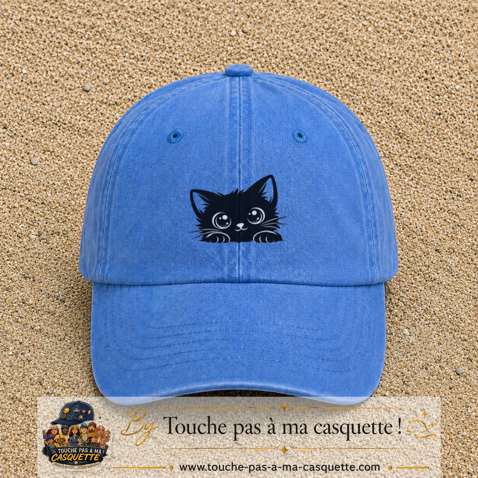 Casquette Bleu ciel délavé motif Chaton malicieux 5 cm - vue principale