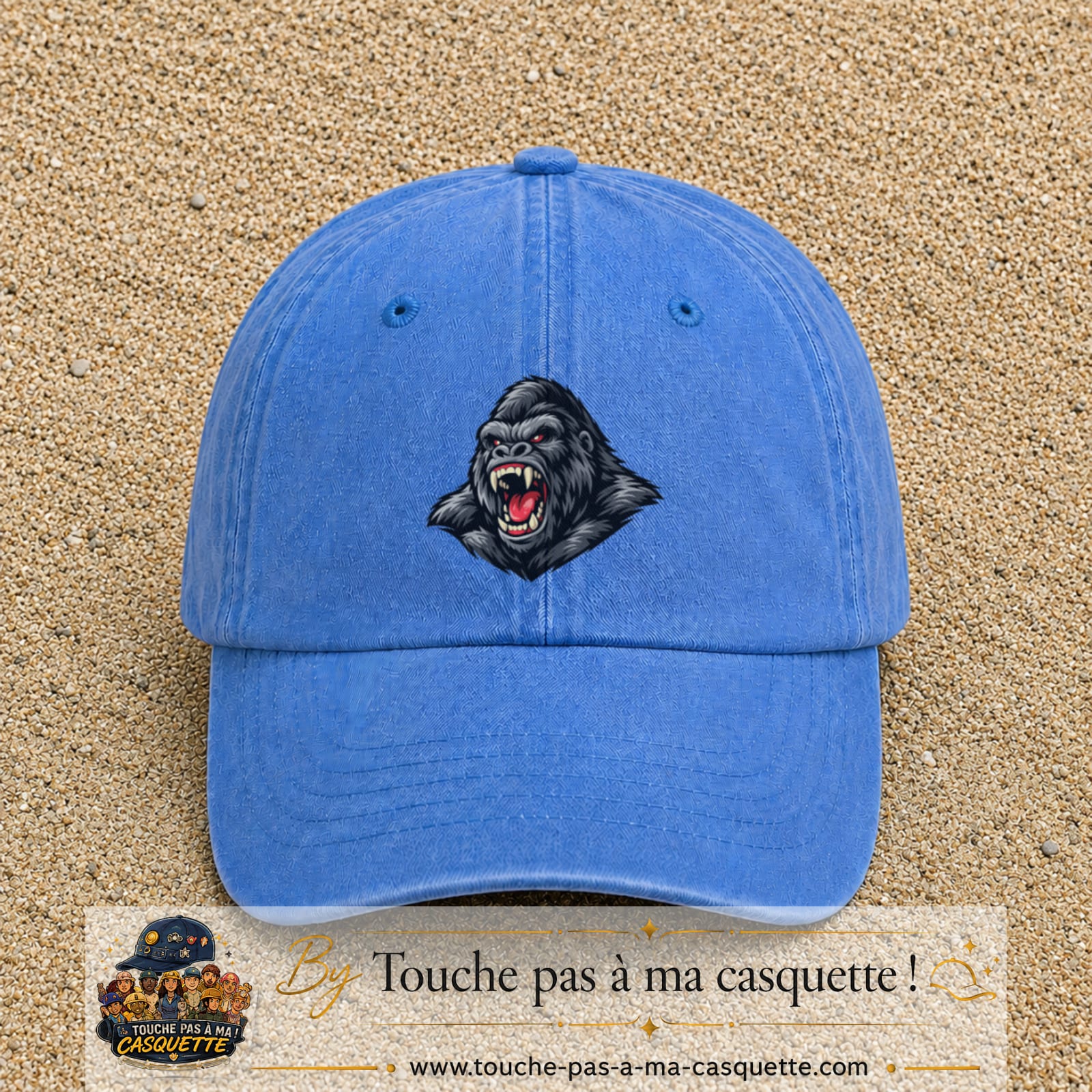 Casquette Bleu ciel délavé 100% coton avec motif Gorille rugissant 7 cm - image principale