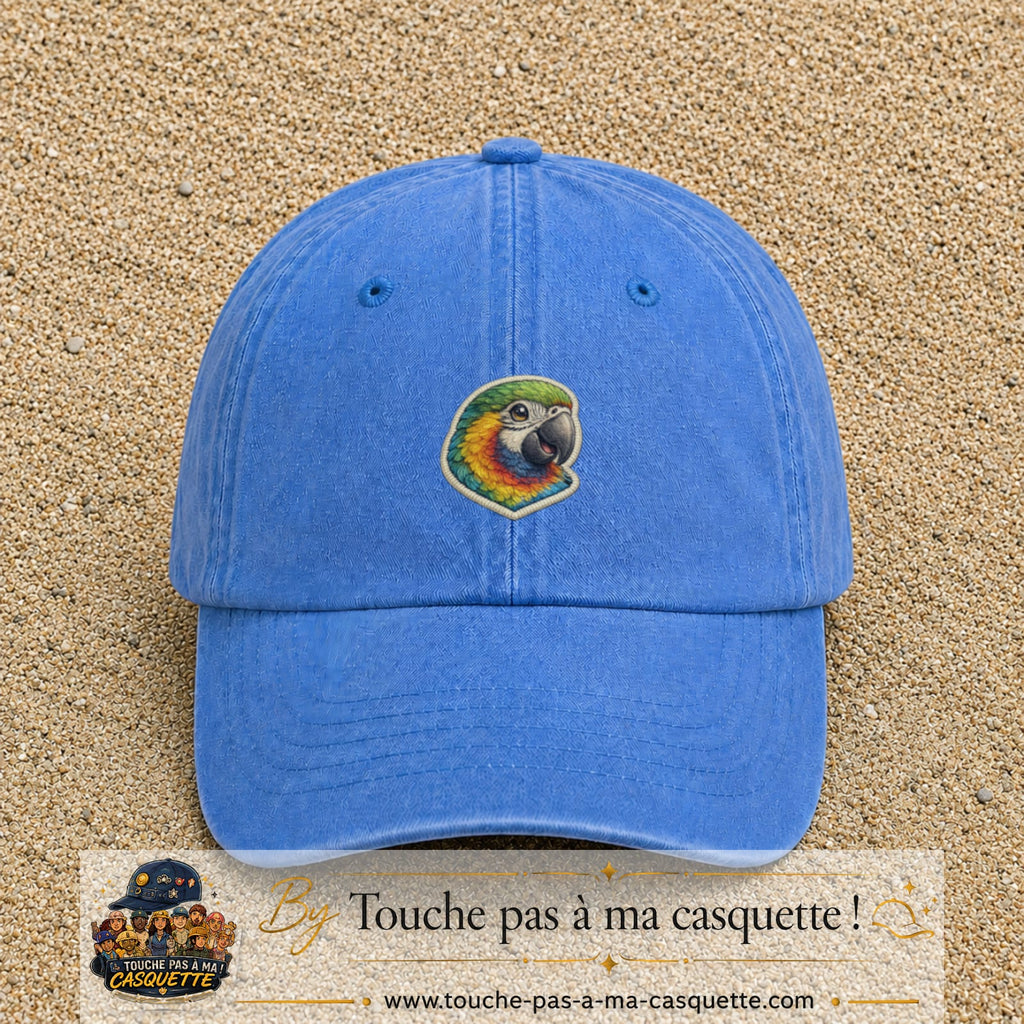 Casquette Bleu ciel délavé motif Perroquet tropical 5 cm - vue principale