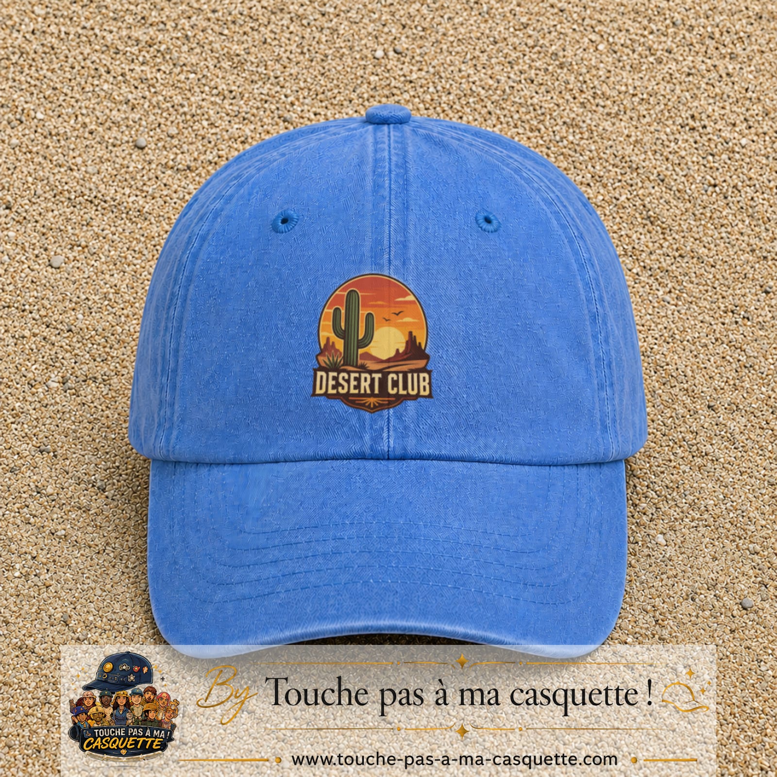 Casquette Bleu ciel délavé 100% coton avec motif Desert Club cactus 7 cm - image principale