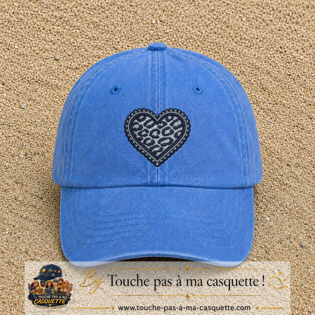 Casquette Bleu ciel délavé motif Cœur dentelle safari 7 cm - vue principale
