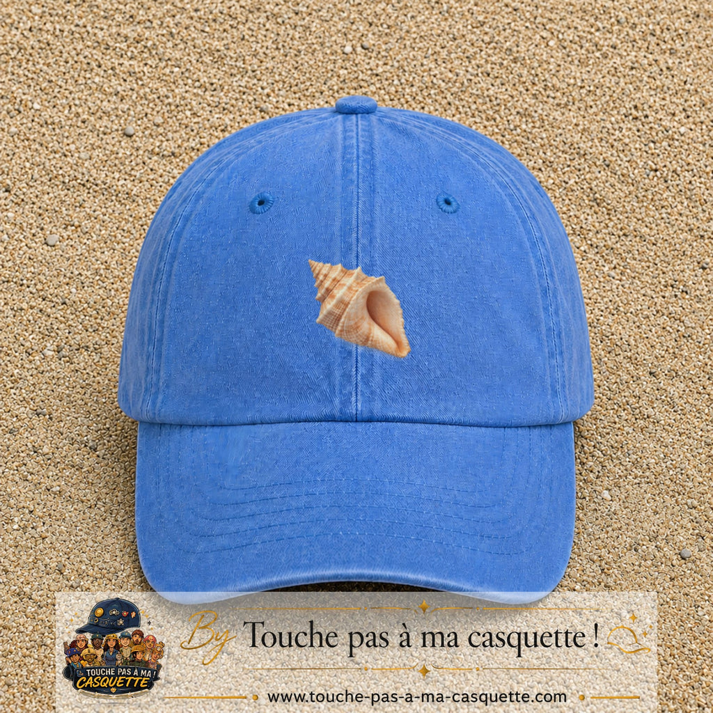 Casquette baseball Bleu ciel délavé 100% coton avec visuel Coquillage marin 5 cm - image produit principale