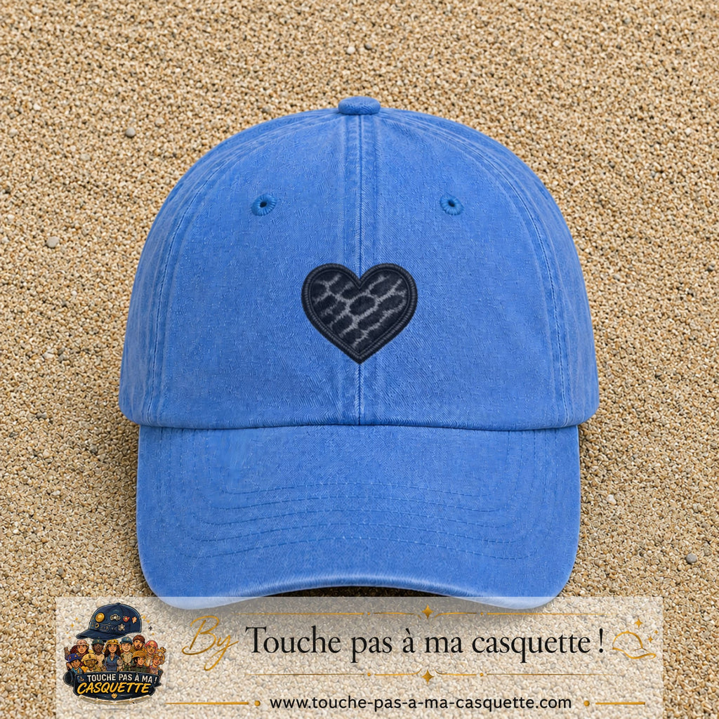 Casquette Bleu ciel délavé motif Cœur félin 5 cm - vue principale