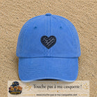 Casquette Bleu ciel délavé motif Cœur félin 5 cm - vue principale