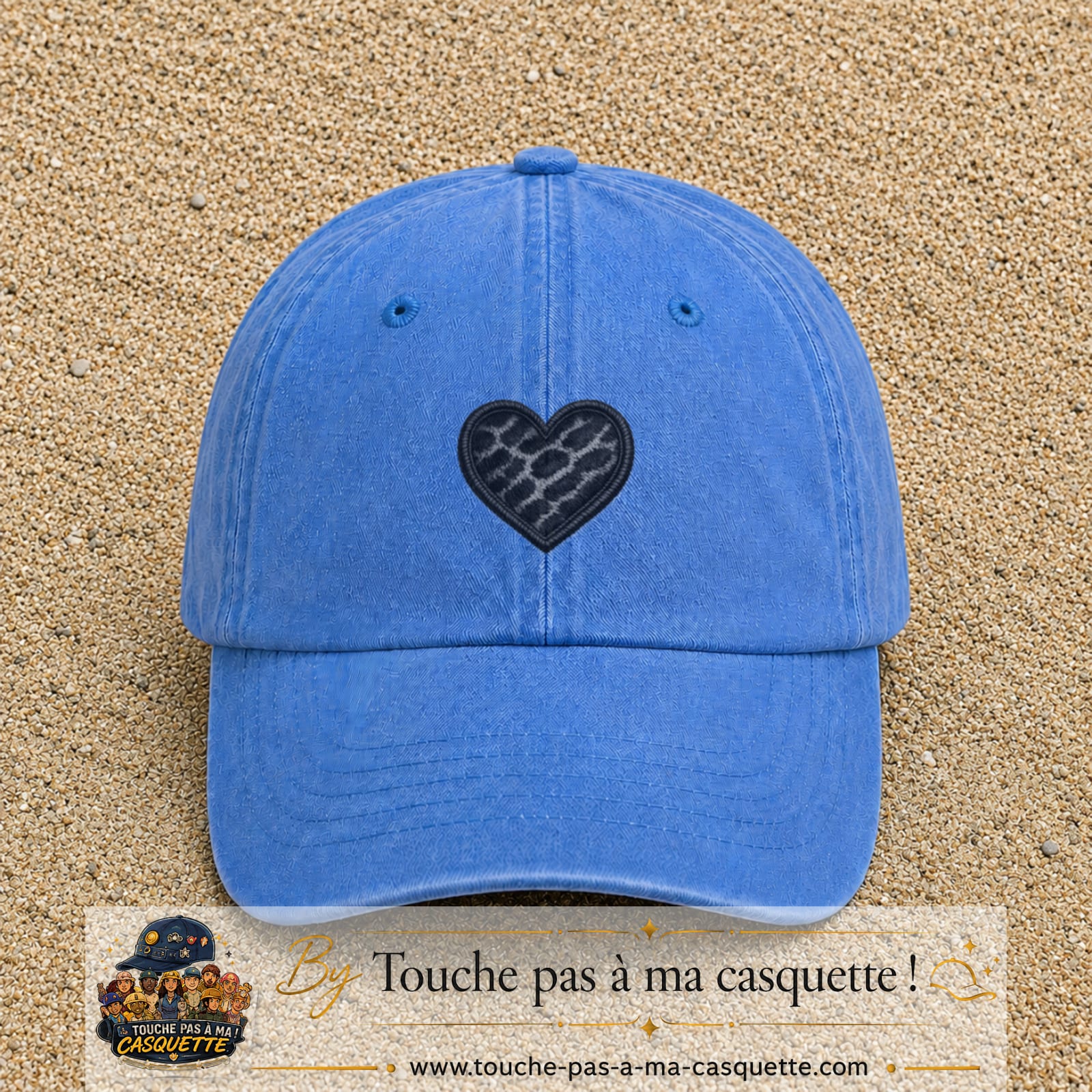 Casquette Bleu ciel délavé motif Cœur félin 5 cm - vue principale
