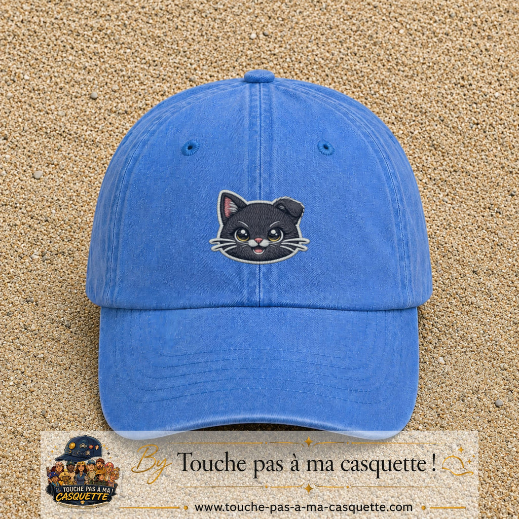 Casquette Bleu ciel délavé motif Chaton mignon 5 cm - vue principale