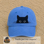 Casquette baseball Bleu ciel délavé 100% coton avec visuel Chat noir cache-cache 7 cm - image produit principale