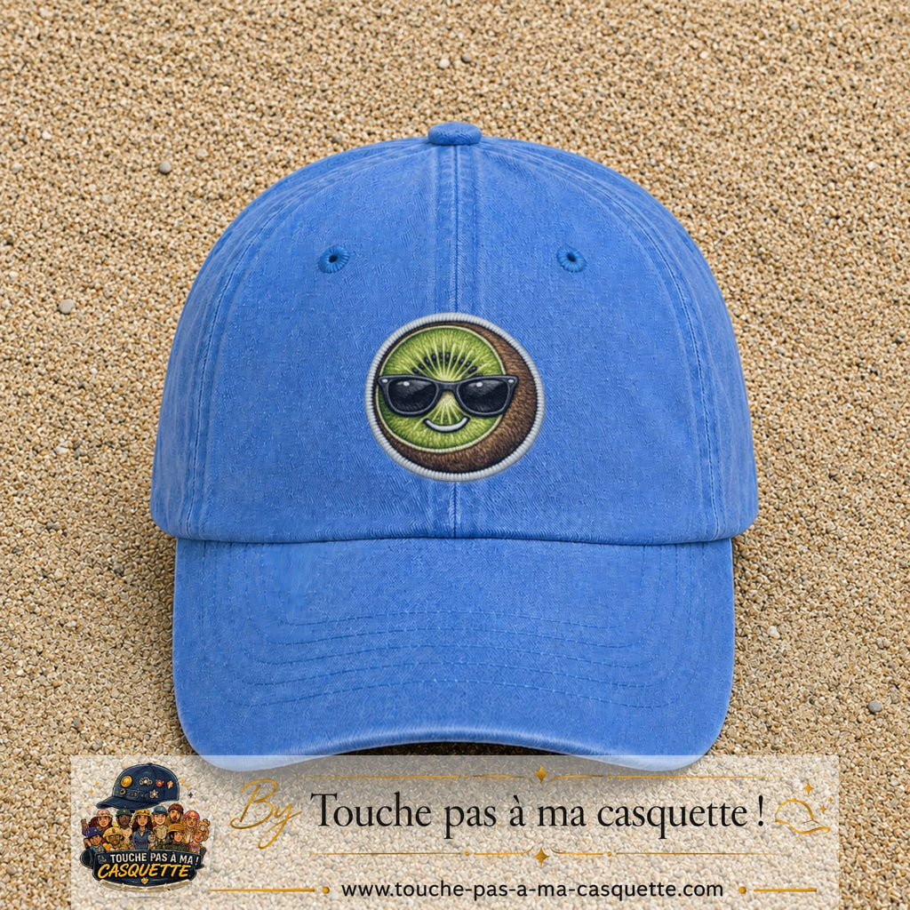 Casquette Bleu ciel délavé motif Kiwi avec lunettes 7 cm - vue principale