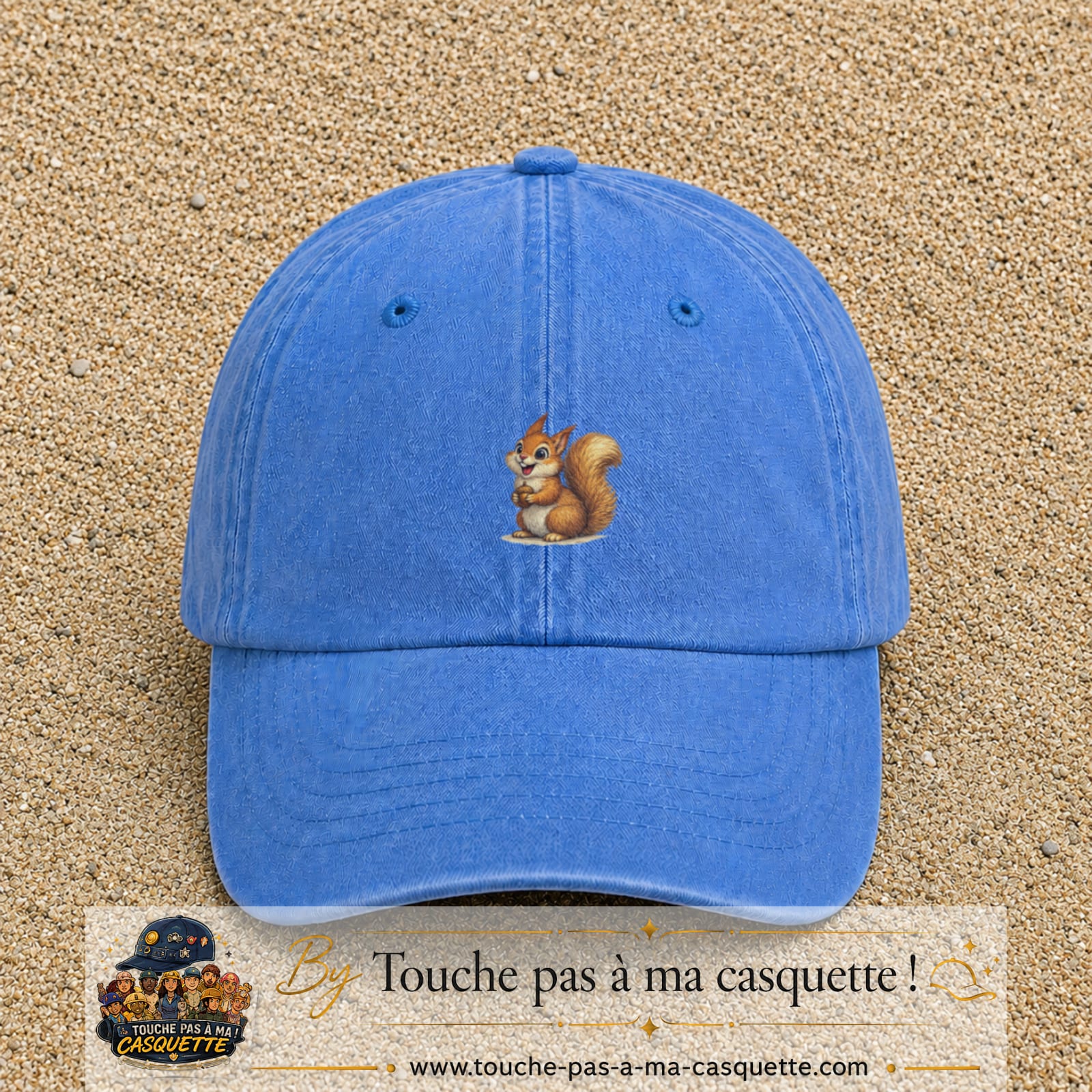 Casquette baseball Bleu ciel délavé 100% coton avec visuel Écureuil 7 cm - image produit principale