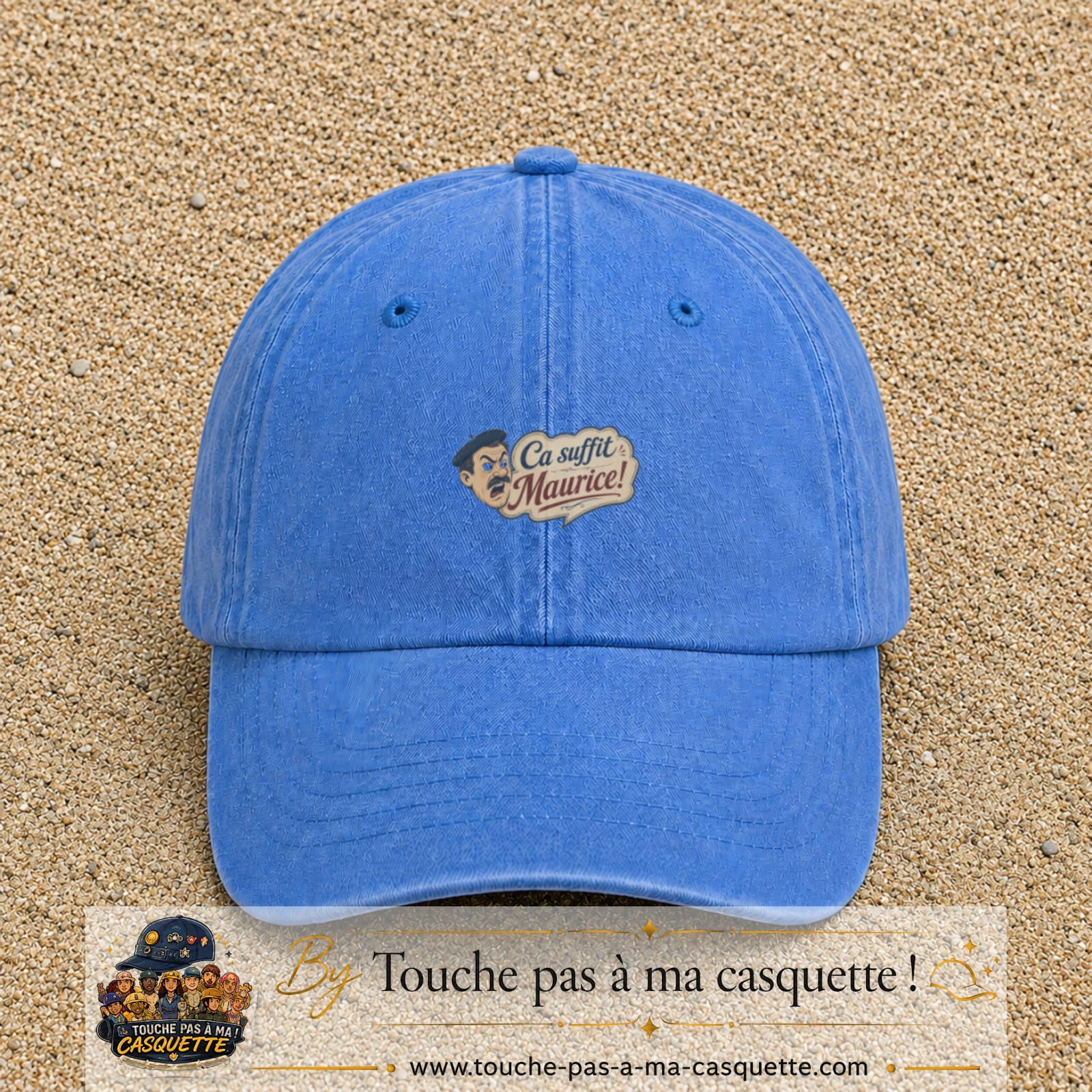 Casquette baseball Bleu ciel délavé 100% coton avec visuel Ça suffit Maurice avec personnage 3 cm - image produit principale